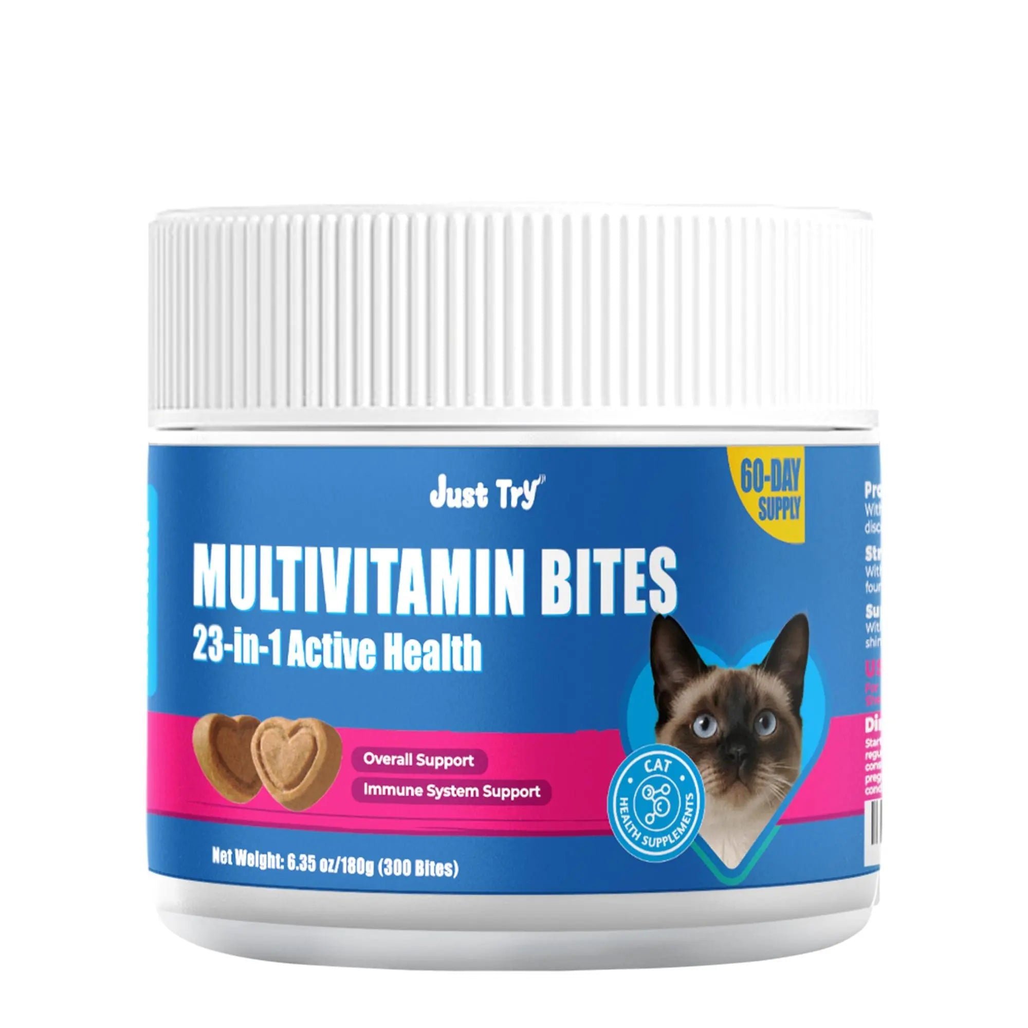 JUSTTRY Cat Multivitamin Bites – 300 Bites, Taurine, Lysine & Omega-3 Fish Oil Daily Supplements for Immune, Skin, Coat & Heart Support, 6.35ozCat Supplements